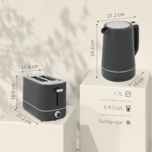 HOMCOM 1.7L 2200W Grey Kettle and 2-Slice Toaster Set | Fast Boil, Browning Control - Image 3