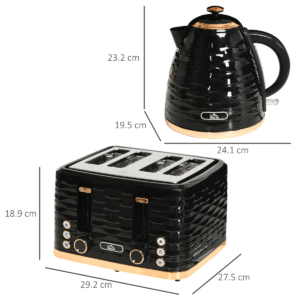 HOMCOM Black Kettle & 4-Slice Toaster Set | 1.7L Rapid Boil Kettle & Toaster - Image 3