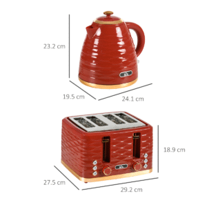 HOMCOM Red Retro Kettle & Toaster Set | 1.7L Electric Kettle & 4-Slice Toaster - Image 3