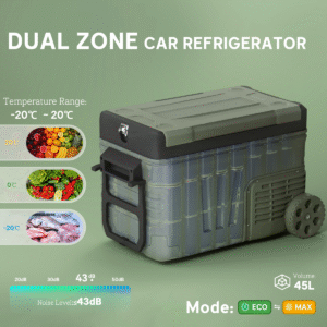32L Dual Compartment Portable Fridge Freezer | Wheels | Solar Compatible | Green - Image 4