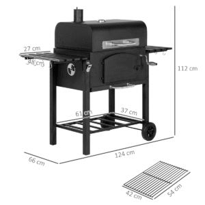 Outsunny Charcoal BBQ Grill Trolley | Adjustable Charcoal Height + Thermometer - Image 3