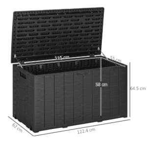 Outsunny 335L Rolling Outdoor Garden Storage Box | Black Plastic Container - Image 3