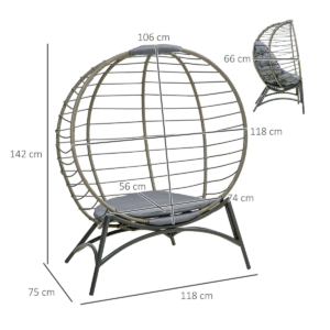 Outsunny Hanging Rattan Egg Chair – Wicker Basket with Cushion & Bottle Holder - Image 3