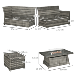 7-Seater Rattan Garden Furniture Set with Fire Pit Table – Outsunny - Image 3
