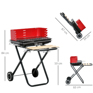 Foldable Charcoal BBQ Grill with Wheels – Red & Black | Stylish & Portable - Image 3
