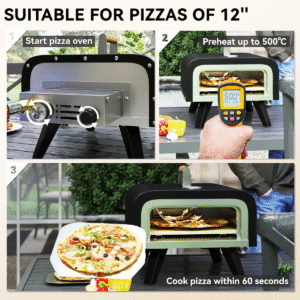 Outsunny Outdoor Tabletop Gas Pizza Oven with 12" Pizza Stone & Peel, Black - Image 4