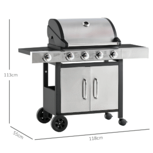 Gas Barbecue Grill 4+1 Burner BBQ Trolley Rack 128x50x113cm Stainless Steel - Image 3