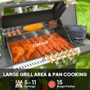 Outsunny 4+1 Burner Gas BBQ Grill with Clear View Lid, Thermometer, Black - Image 4