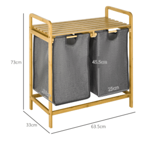 Bamboo Laundry Basket with Shelf & Pull-Out Bags | HOMCOM Eco Storage - Image 3