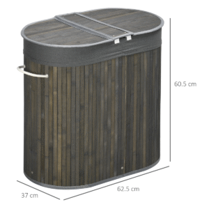100L Bamboo Laundry Basket with 2 Compartments – Grey | HOMCOM Sustainable & Stylish - Image 3