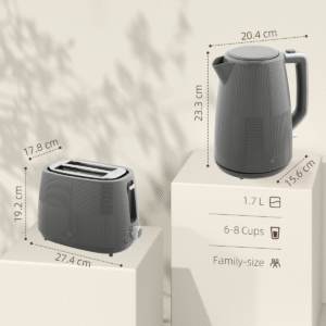 HOMCOM 1.7L Fast Boil Kettle & 2-Slice Toaster Set – Grey | Compact & Stylish - Image 3
