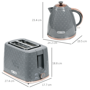 HOMCOM 1.7L Fast Boil Kettle & 2-Slice Toaster Set | Grey | Stylish Compact Design - Image 3