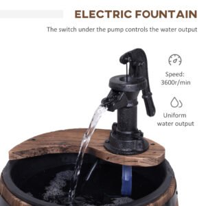 Outsunny Wood Barrel Garden Water Fountain | Rustic Planter Stand Feature - Image 5