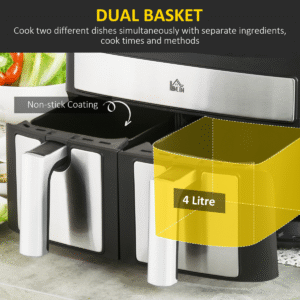 HOMCOM 10-in-1 8L Dual Air Fryer | Oil-Free, Sync Cook & Finish Timer 2400W - Image 4