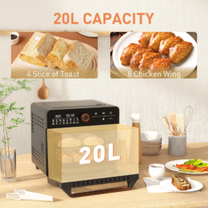 HOMCOM 20L Air Fryer Oven | 17 Preset Countertop Mini Oven 1400W Black - Image 4