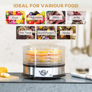 5-Tier Stainless Steel Food Dehydrator 220W | Adjustable Temp | HOMCOM Silver - Image 4