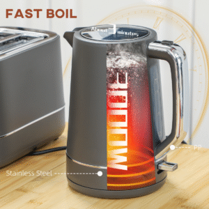 HOMCOM 1.7L 2200W Grey Kettle and 2-Slice Toaster Set | Fast Boil, Browning Control - Image 4