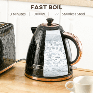 HOMCOM 1.7L 3000W Electric Kettle | Fast Boil Kettle with Auto Shut-Off, Black - Image 4