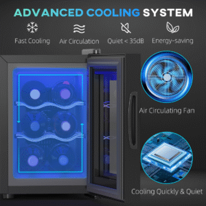 HOMCOM Mini Beer and Wine Fridge | 6 Bottle Glass Door Cooler with Touch Screen - Image 4
