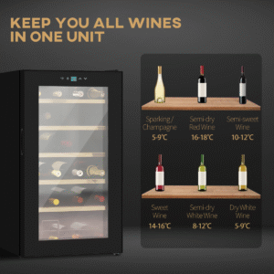 24 Bottle Wine Fridge | Glass Door Wine Cooler with Digital Touch Control & LED Light - Image 4