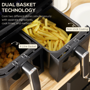 Dual Air Fryer 8L Family Size | 2500W with 2 Baskets, Digital Timer & Cookbook | Healthy Oil-Free Cooking - Image 4