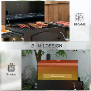 Outsunny Charcoal BBQ Grill Trolley | Adjustable Charcoal Height + Thermometer - Image 4