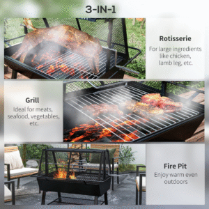 Outsunny 3-in-1 BBQ Rotisserie Grill Roaster Fire Pit | Outdoor Picnic Camping - Image 4