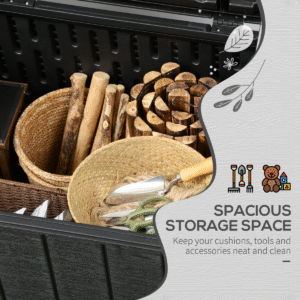 Outsunny 335L Rolling Outdoor Garden Storage Box | Black Plastic Container - Image 4