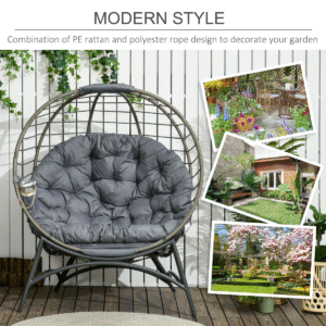 Outsunny Hanging Rattan Egg Chair – Wicker Basket with Cushion & Bottle Holder - Image 4