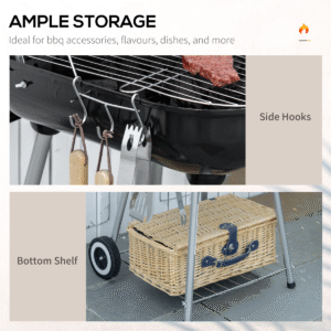 Outsunny BBQ Charcoal Smoker Grill Trolley with Wheels & Utensils | Outdoor Cooking - Image 5