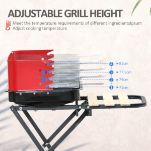 Foldable Charcoal BBQ Grill with Wheels – Red & Black | Stylish & Portable - Image 4