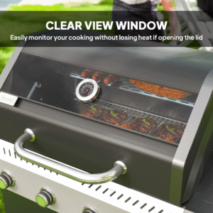 Outsunny 4+1 Burner Gas BBQ Grill with Clear View Lid, Thermometer, Black - Image 5