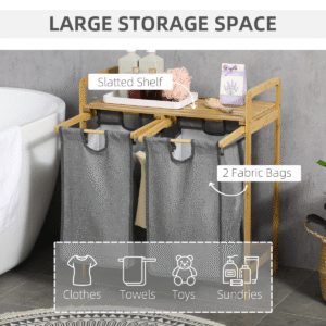 Bamboo Laundry Basket with Shelf & Pull-Out Bags | HOMCOM Eco Storage - Image 4
