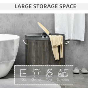 100L Bamboo Laundry Basket with 2 Compartments – Grey | HOMCOM Sustainable & Stylish - Image 4