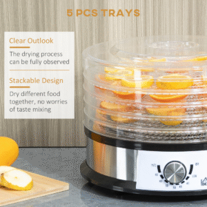 5-Tier Stainless Steel Food Dehydrator 220W | Adjustable Temp | HOMCOM Silver - Image 5