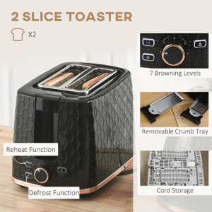 HOMCOM Kettle & 2-Slice Toaster Set | 1.7L Fast Boil Kettle & Sleek Toaster - Image 5