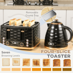 HOMCOM Black Kettle & 4-Slice Toaster Set | 1.7L Rapid Boil Kettle & Toaster - Image 5