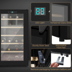 24 Bottle Wine Fridge | Glass Door Wine Cooler with Digital Touch Control & LED Light - Image 5