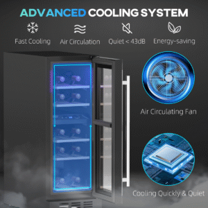 HOMCOM 50 Bottle Dual Zone Wine Cooler | Built-in Wine Fridge with Glass Door - Image 5