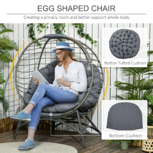 Outsunny Hanging Rattan Egg Chair – Wicker Basket with Cushion & Bottle Holder - Image 5