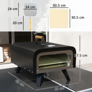 Outsunny Outdoor Tabletop Gas Pizza Oven with 12" Pizza Stone & Peel, Black - Image 6