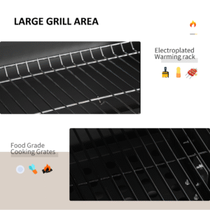 Charcoal BBQ Trolley Grill with Thermometer & Side Shelf – Steel, Black - Image 5