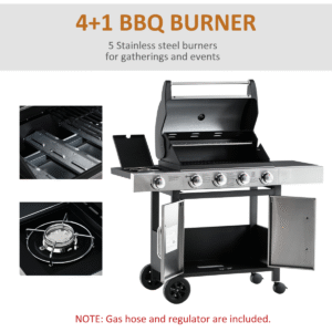 Gas Barbecue Grill 4+1 Burner BBQ Trolley Rack 128x50x113cm Stainless Steel - Image 5