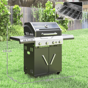 Outsunny 4+1 Burner Gas BBQ Grill with Clear View Lid, Thermometer, Black - Image 6