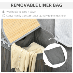 100L Bamboo Laundry Basket with 2 Compartments – Grey | HOMCOM Sustainable & Stylish - Image 5