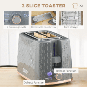 HOMCOM 1.7L Fast Boil Kettle & 2-Slice Toaster Set | Grey | Stylish Compact Design - Image 5