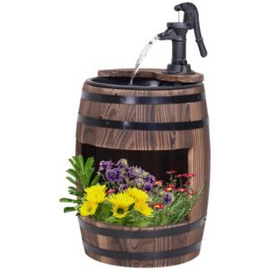 Outsunny Wood Barrel Garden Water Fountain