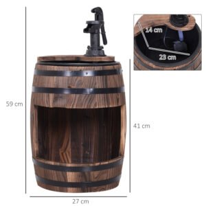 Outsunny Wood Barrel Garden Water Fountain | Rustic Planter Stand Feature - Image 4
