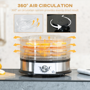 5-Tier Stainless Steel Food Dehydrator 220W | Adjustable Temp | HOMCOM Silver - Image 6