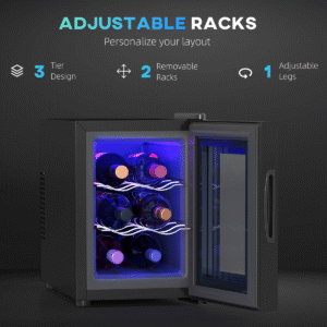 HOMCOM Mini Beer and Wine Fridge | 6 Bottle Glass Door Cooler with Touch Screen - Image 6